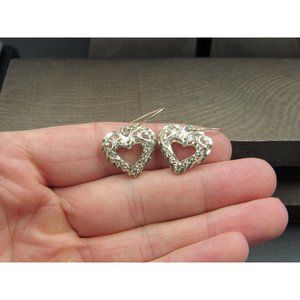 Sterling Silver Filigree Hearts Medium Size Earrings Vintage Wedding Engagement